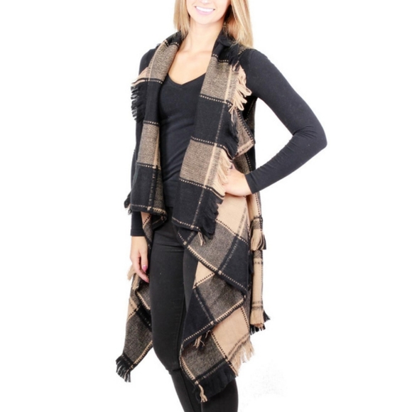 Divas Limited Sweaters - Plaid Divas Limited Shawl Fringe Cardigan NWT